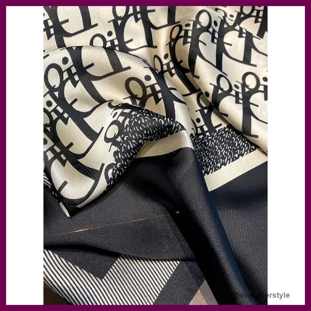 Luxury Silk Scarf Elegant Monogram Pattern Lightw… - image 5